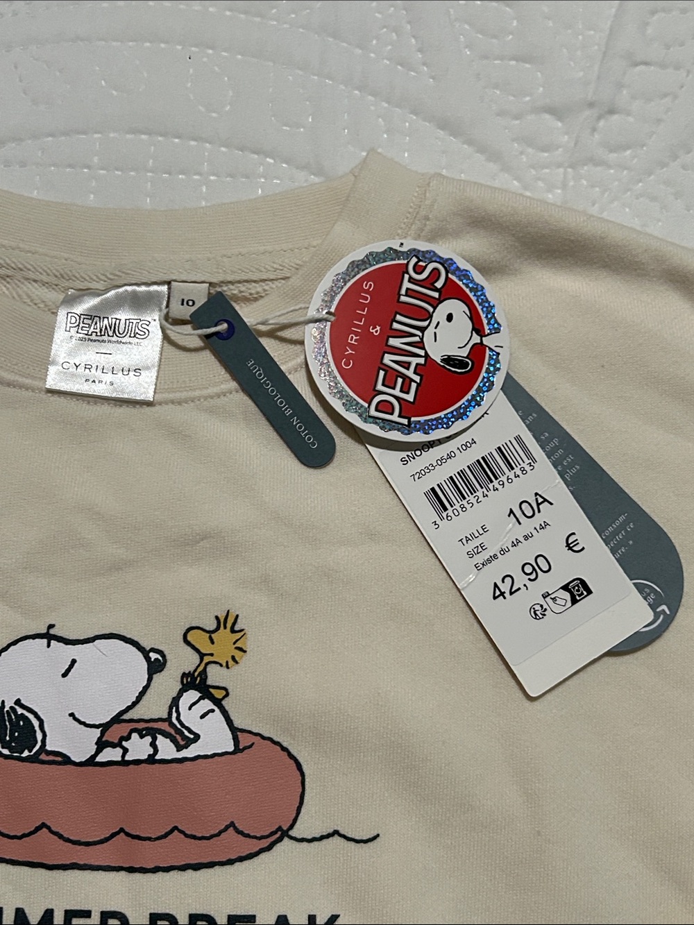 Cyrillus PEANUTS -Cream 'Summer Break' Snoopy Crewneck Sweatshirt Sz: 10 - Picture 2 of 6